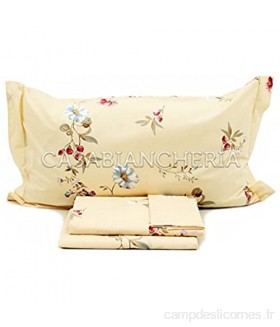 Caleffi - Floral - Parure de lit pour lit double avec drap de dessus 240 x 280 cm drap housse 180 x 200 cm et 2 taies d'oreiller 50 x 80 cm couleur pêche