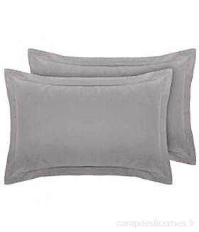 Lin Zone® Drap plat de luxe pur coton égyptien 200 fils gris Oxford Pair Of Pillow Cases