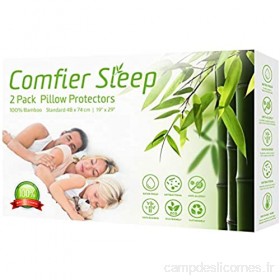 Comfier Sleep Protège-oreillers imperméables 48 x 74 cm avec Fermeture Éclair Respirant Anti-allergénique et 100% Bambou Lot de 2 48x74cm