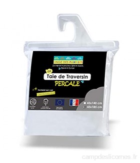 Linge des Familles - Taie pour Traversin 90 cm - Uni Blanc - 100% Coton Percale - Taie de traversin à Nouer - Certifiée Œko-Tex®