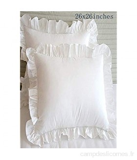 Meaning4 Blanc Plissée Dentelle Taie de Coussin Taie d \'Oreiller en Coton Pur Pillowcases 65x65CM Lot de 2 Pli Oreiller Couvre