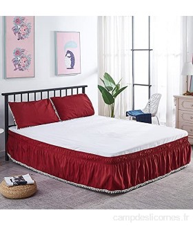 ELJZF Jupe de lit pour lit d\'hôtel avec bande élastique - Jupe de lit extensible avec pompons - Housse de lit sans surface épaisse et durable couleur : rouge vin taille : 200 x 220 x 40 cm