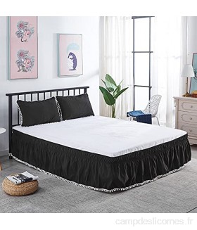ELJZF Jupe de lit pour lit d'hôtel avec bande élastique - Jupe de lit extensible avec pompons - Housse de lit sans surface épaisse et durable couleur : noir taille : 120 x 200 x 40 cm