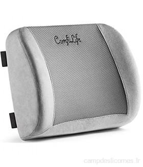 ComfiLife Coussin de soutien lombaire pour chaise de bureau et siège de voiture – Mousse à mémoire de forme avec sangle réglable et maille respirante 3D gris