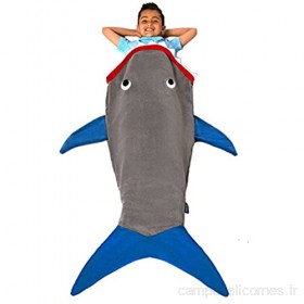 Blankie Tails Couverture en Forme de Queue de Requin avec Queue de Requin en Polaire Minky pour Enfants Gris et Bleu foncé