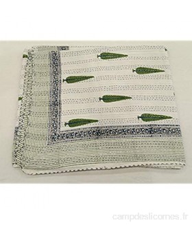 Indianhandicraft Jaipuri Kantha Couvre-lit vintage en coton Motif arbre vert