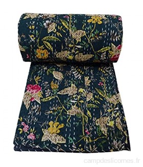 Noir indien X Couette Couvre-lit isari indien courtepointe en coton bio à la main embroidery-reversible cousu à la main Couvre-lit Lit 152 4 x 228 6 cm. Par bhagyoday