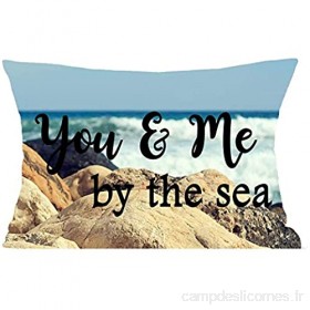 Hokdny Housse de coussin carrée décorative en coton et lin Motif paysage marin avec inscription You Me The Sea 35 6 x 50 8 cm