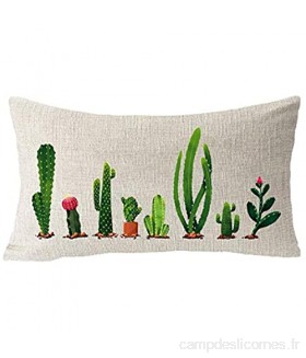 Hokdny Style campagnard américain Aquarelle Cactus Coton Lin carré Jeter Taille taie d'oreiller décorative Housse de Coussin taie d'oreiller canapé Lombaire 14x20 Pouces