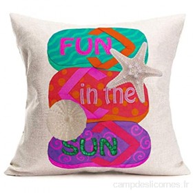 Housse de coussin d'été - Motif tongs colorées - 45 7 x 45 7 cm - Décoration d'intérieur amusante au soleil - Lettres carrées - Coton et lin