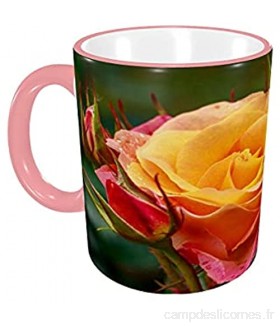 Tasse à café Belles Fleurs de Rose Tasses à café Tasses en céramique avec poignées pour Boissons Chaudes - Cappuccino Latte Thé Cacao Tasse à thé Cadeaux de café 12 oz Yellow
