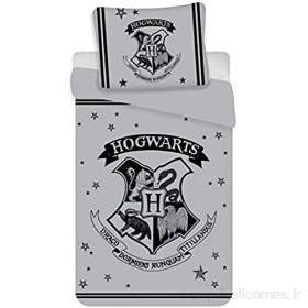 BrandMac Parure de lit Harry Potter 100% Cotton Hogwarts - Housse de Couette Réversible 135x200 cm + Taie d'oreiller 80x80 cm Poudlard