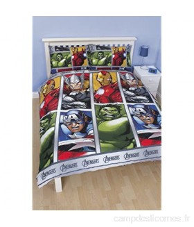 Marvel Disney Parure de lit réversible pour lit Double Motif L’équipe Avengers
