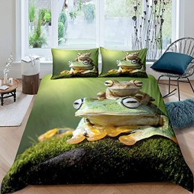 Parure de lit 2 pièces avec housse de couette motif grenouille et insectes tropicaux pour enfants et adultes Thème forêt tropicale
