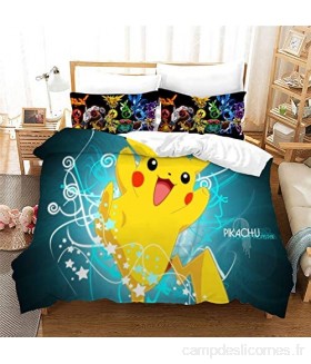 SK-YBB Pokemon Pikachu Parure de lit pour enfant fille et garçon avec taie d\'oreiller en microfibre housse de couette 2 200 x 200 cm + 80 x 80 cm