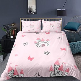 YOURCOZY Parure de lit pour fille avec housse de couette et 2 taies d'oreiller Motif couronne Rose Taille King 216 x 248 cm
