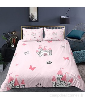 YOURCOZY Parure de lit pour fille avec housse de couette et 2 taies d'oreiller Motif couronne Rose Taille King 216 x 248 cm