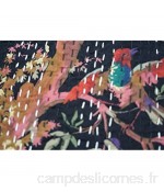 Couvre-lit indien en coton Kantha avec imprimé oiseaux multicolore floral - Couvre-lit bohémien - Fait à la main - 100 % coton Kantha