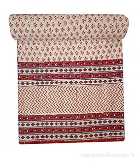 DN Handicraft Couvre-lit fait à la main Jaipur Bagru imprimé Cameo Blanket Queen Size Kantha Quilt