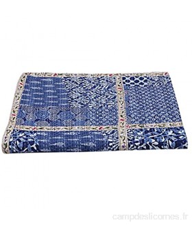 SHUBHARAMBH ENTERPRISES Gudri - Couvre-lit en coton indien indien - Motif patchwork - Bleu indigo