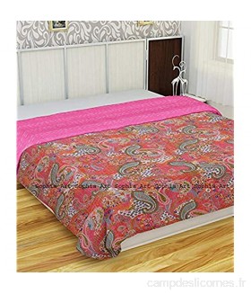 Sophia-Art King/Twin Size Indian Handmade Paisley Print Kantha Quilt Cotton Kantha Blanket Bed Cover Sofa Cover Kantha Couvre-lit Bohème literie Pink King 90 * 108 inches