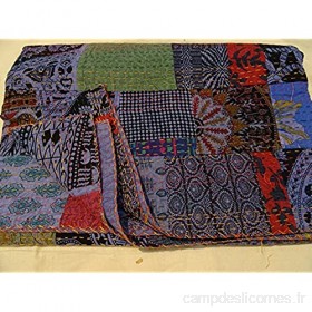 Tribal Asian Textiles Couvre-lit indien Ikat Kantha brodé Gudri Queen Blanket 003
