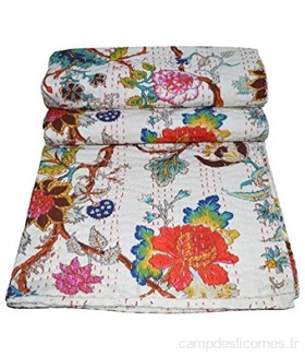 Yuvancrafts Couvre-lit indien vintage fait à la main Kantha pour lit double Multicolore