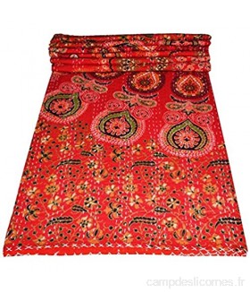 Yuvancrafts Couvre-lit indien vintage Kantha - Imprimé mandala traditionnel - Rouge - Queen size