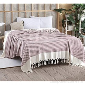 Belle Living Vina Couvre-lit idéal pour le lit et le canapé 100 % coton avec des franges faites à la main 220 x 250 cm