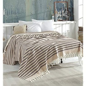 Belle Living Waffle Couvre-lit idéal pour le lit et le canapé 100 % coton avec des franges faites à la main 220 x 250 cm
