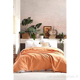 BOHORIA® Couvre-lit de qualité supérieure Colors of Morocco - Couverture de pique-nique réversible - Couverture de canapé avec pompons - Extra large 220 x 240 cm orange