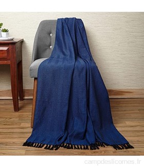 Encasa Homes Bed & Sofa Throw Blanket 127 x 152 cms - Motif à Chevrons dans des Couleurs contrastées Coton Doux Chaud et Confortable Lavable en Machine adaptée à la Chambre au Salon - Bleu