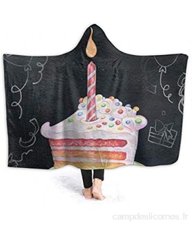 Couverture à capuche réversible en flanelle avec manches motif gâteau d'anniversaire 152 4 x 127 cm